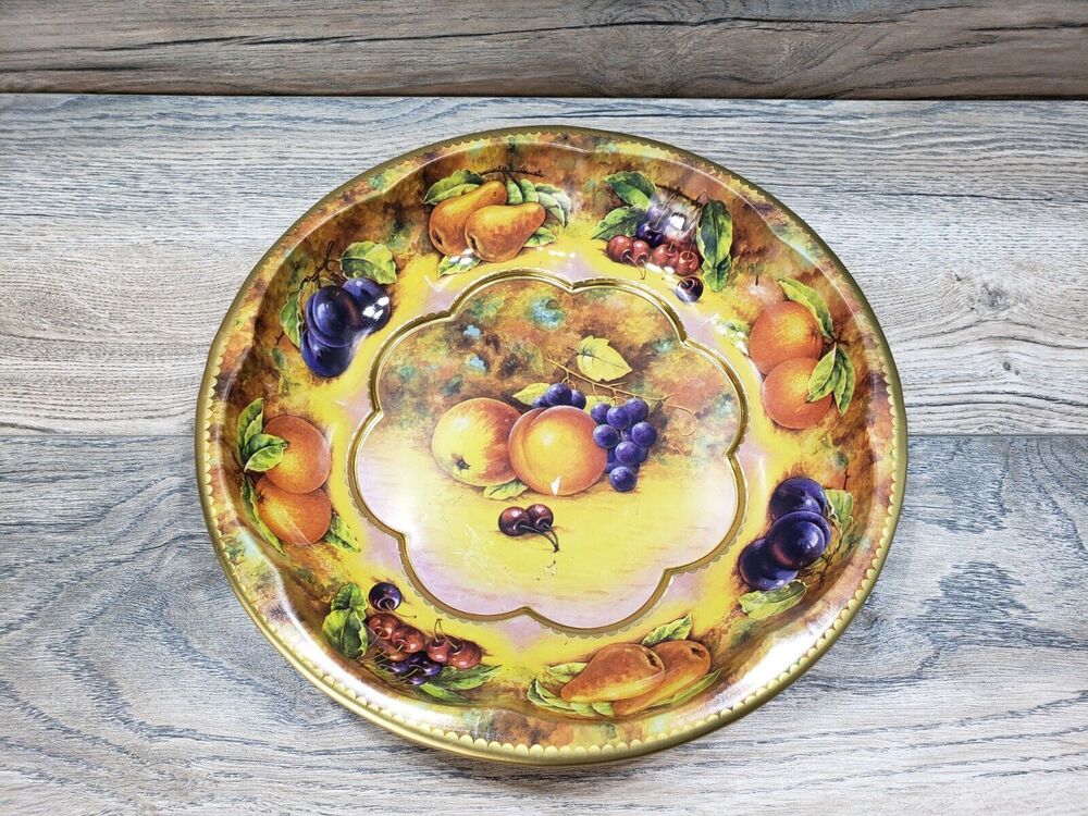Daher Decorated Ware Round Metal Tin Fruit Tray Dish England